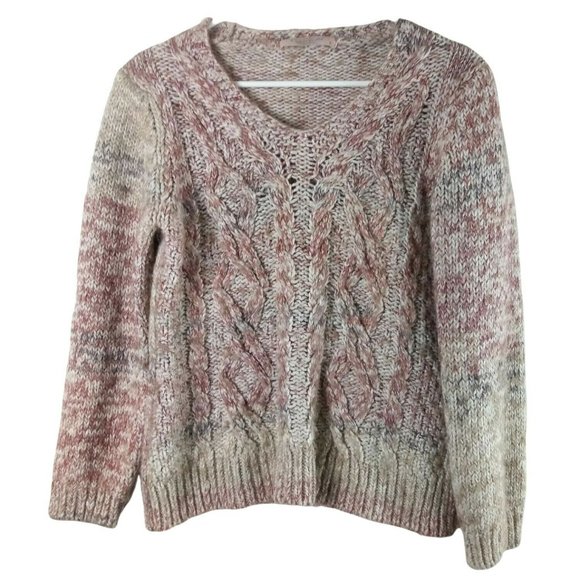 Elsamanda Sweaters - Elsamanda Cable Knit Pullover Sweater Wool Alpaca Mohair V-Neck Two Tone M Large